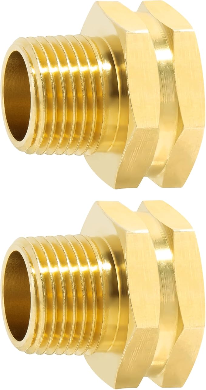 TAROSE 2 Pack Brass Garden Hose Adapter, 3/4” GHT Female x 1/2” NPT Male Connector, GHT to NPT Adapter Brass Hose Fitting,Brass Garden Hose to Pipe Fittings Connect