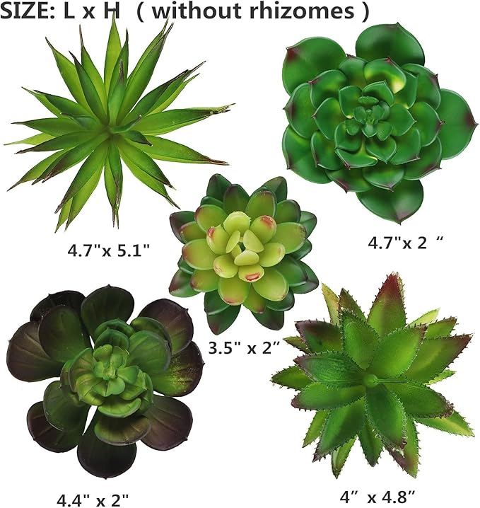 5 Pcs Faux Succulents Set, Realistic Fake Succulents, Artificial Hanging Ornaments Fleshed Plant Textured for Home Garden Wedding Party Decoration (Green)