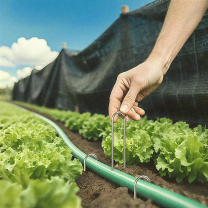 AAGUT 100x Metal Garden Stakes Tent Drip Line Irrigation Stakes,12 Inch Round Top Yard Chicken Wire Staples,Soaker Hose Tubing Spikes Landscape Fabric Staples, Sod Fence Lawn Ground Weed Barrier Pins