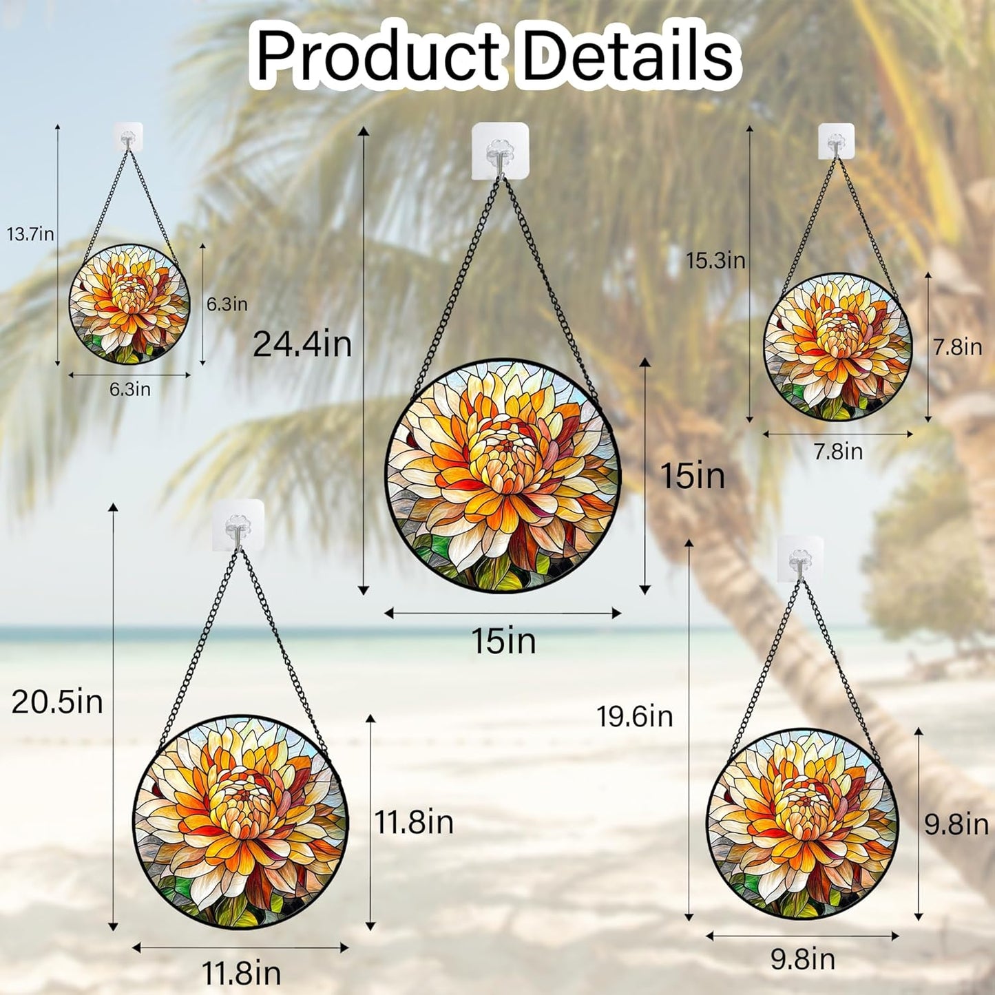 Stained Glass Window Hanging - Chrysanthemum Suncatcher for Doors Garden Patio Birth Flowers Sun Catchers Decor Christmas Mother's Day Birthday Gifts for Women Men Mom Nana Friend 7.8 in