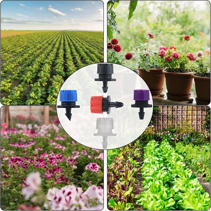 150 Pcs Adjustable Micro Drip Irrigation Sprinklers 1/4 Inch Universal 8-Hole Flow Dripper Garden Irrigation Nozzles for 4mm/7mm Tube Watering System (Black)