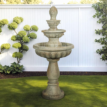 SunJet 42.5” High 3-Tiers Modern Concrete Outdoor Water Fountain - Round Large Outdoor Fountains and Waterfalls for Garden, Patio, Yard, and Deck Decor, Featuring Natural Stone Look