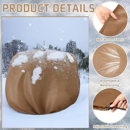 4 Pcs Winter Plant Covers Freeze Protection Reusable Plant Protector Bag with Drawstring Warm Shrubs Cover Frost Protection Planting Jacket Bags for Outdoor Garden, Brown (78.7 x 98.4 Inch)