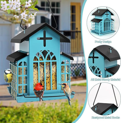 Church Metal Hanging Bird Feeder for Outdoors, Weatherproof Suet Feeders for Outside Hanging, Large Bird Feeders Great for Attracting Finch, Woodpecker and More Wild Birds-5LB