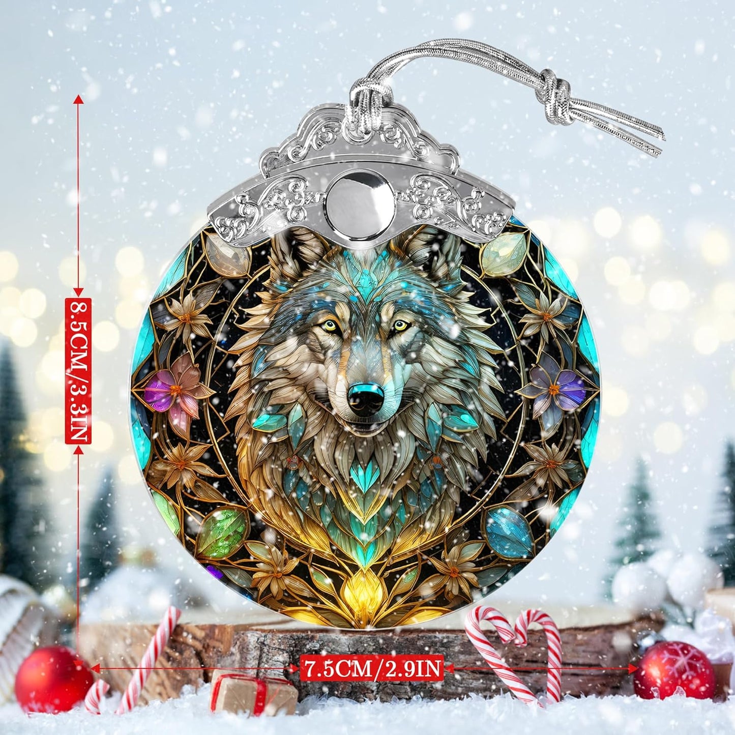 Stained Glass Suncatcher Hanging Ornament, Wolf Decor for Home, Christmas Ornament