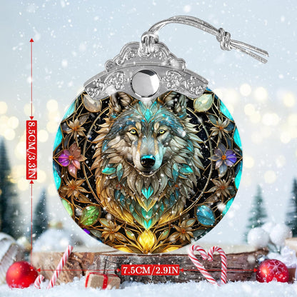 Stained Glass Suncatcher Hanging Ornament, Wolf Decor for Home, Christmas Ornament