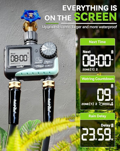 RAINPOINT Water Timer for Garden Hose - 2 Zone Sprinkler Timer with Rain Delay/Manual Watering/Automatic Irrigation for Yard Lawn