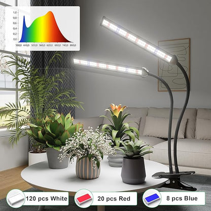 GooingTop LED Grow Light,White Full Spectrum Clip Plant Growing Lamp with High Power Red Blue LEDs for Indoor Plants,Dimming & Optional Auto Timer