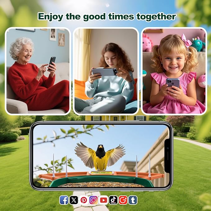 Bird Feeder with Camera,WiFi Smart Bird House with Cam Solar Powered for Outdoor,AI Identify,App Notification,Night Vision,2K Live View,Auto Record Video,Birdwatching Gifts for Family,Birds Lover