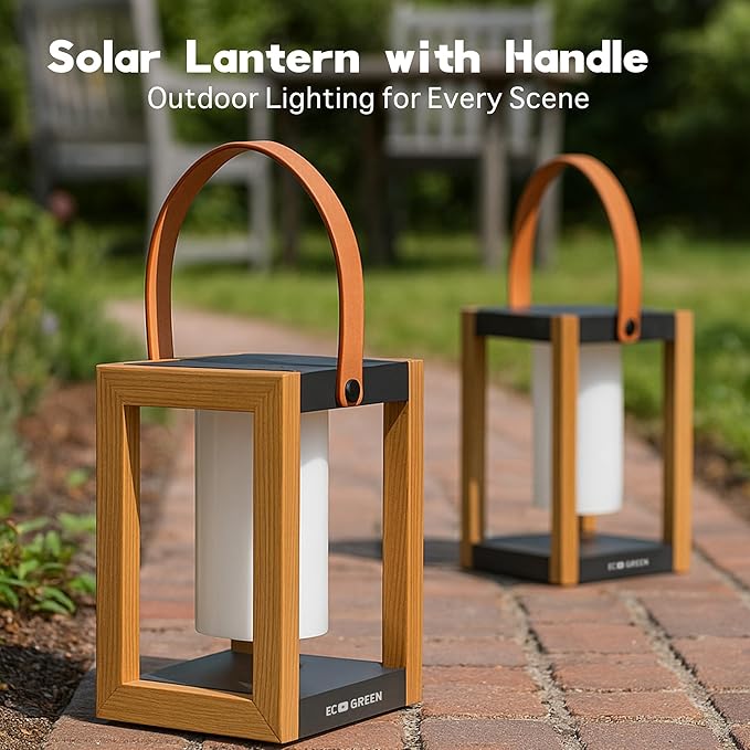 EcoGreen Solar Lantern with Handle – 7.87x12.2 in Waterproof Outdoor Solar Light, Warm White, 8H Auto-On, Portable for Patio, Yard, Pathway, Porch & Camping (Single Pack)