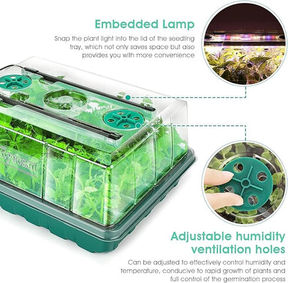 Seed Starter Tray with Grow Light, 192-Cell Seed Starter Kit, Seedling Starter Trays with Humidity Domes, Automatic Timer, Adjustable Light Indoor Gardening Plant Germination Trays