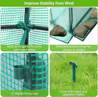 Ohuhu Greenhouse for Outdoors with Mesh Side Windows, 3 Tiers 4 Shelves Small Walk-In Green House Plant Stands Plastic PE Cover Outside Portable Warm House for Seedling Flowers Growing, 4.8x2.5x6.4 FT