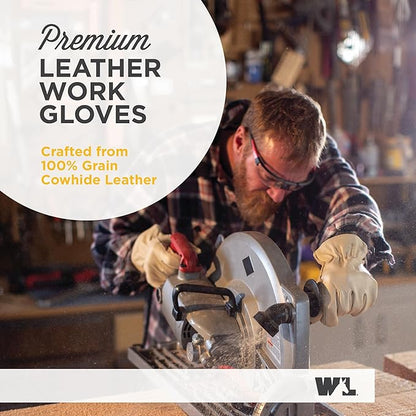 Wells Lamont Leather Work Gloves for Men – Grain Cowhide, Reinforced Palm – Ideal for Construction, Farming, Ranching – Ergonomic Fit, Keystone Thumb, Elasticized Wrist – Beige, Small (1130S)