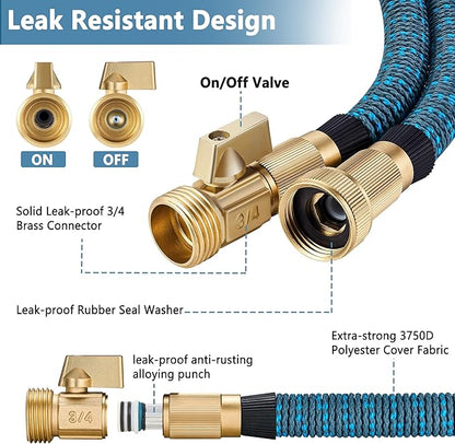 100 ft Expandable Garden Hose -2025 New Upgraded Durable Latex Core,3/4 Brass Connector and 10 Functions Spray Nozzle, Extra Strength Fabric, Leak-proof, Lightweight, Kink-free Expanding Water Hoses