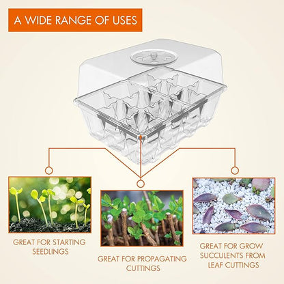 Gardzen 3 Pack Seed Starting Tray, Plant Germination Trays, Seed Starter Kit with Adjustable Humidity Vented Dome and Clear Base, Plant Growing Kit 6.6" x 4.5", Total 36-Cell, Clear