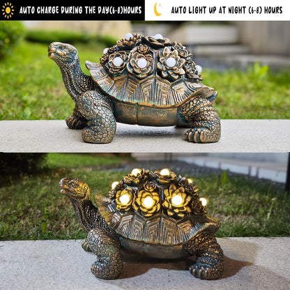 Outdoor Solar Turtle Decor - Resin Succulent Planter with Waterproof LED Shell, Unique Garden Gift for Plant Lovers for Patio, Balcony, Yard Ornament