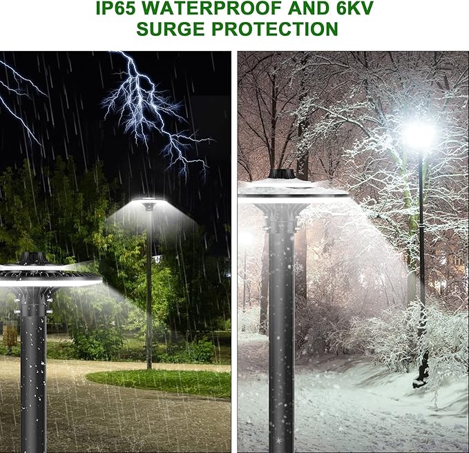 100W LED Post Top Light with Photocell, 14000Lm 5000K Circular Area Pole Lights, IP65 Waterproof Outdoor Post Light Fixtures for Garden Yard Street Parking Lot Lighting UL Listed, AC100-277V