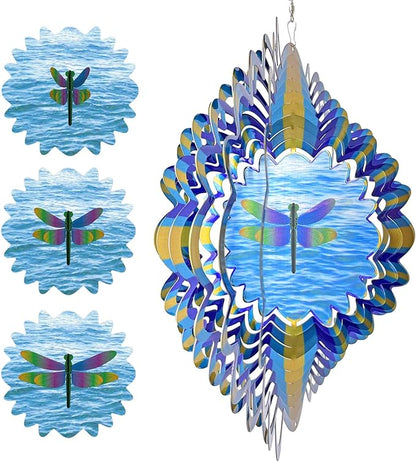 Dragonfly Animated Wind Spinner - 12″ Kinetic 3D Hanging Sculpture, Creates Dragonfly Animation Effect | Patio Lawn Garden Decor, Creative Gifts for Mother/Father/Women/Men
