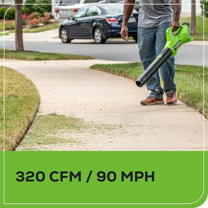 Greenworks 48V (24V x 2) 17" Brushless Mower+12" String Trimmer +320CFM Blower,(2) 4.0Ah Batteries and 2A Dual Port Charger