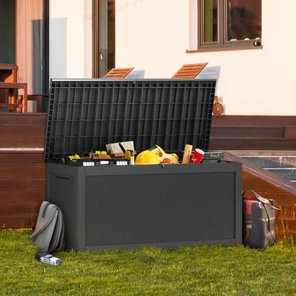 TARKARI 320 Gallon Lockable Resin Deck Box, Waterproof & UV-Resistant Outdoor Storage Box for Outdoor Cushion Storage, Garden Tools & Pool Accessories Storage, Black