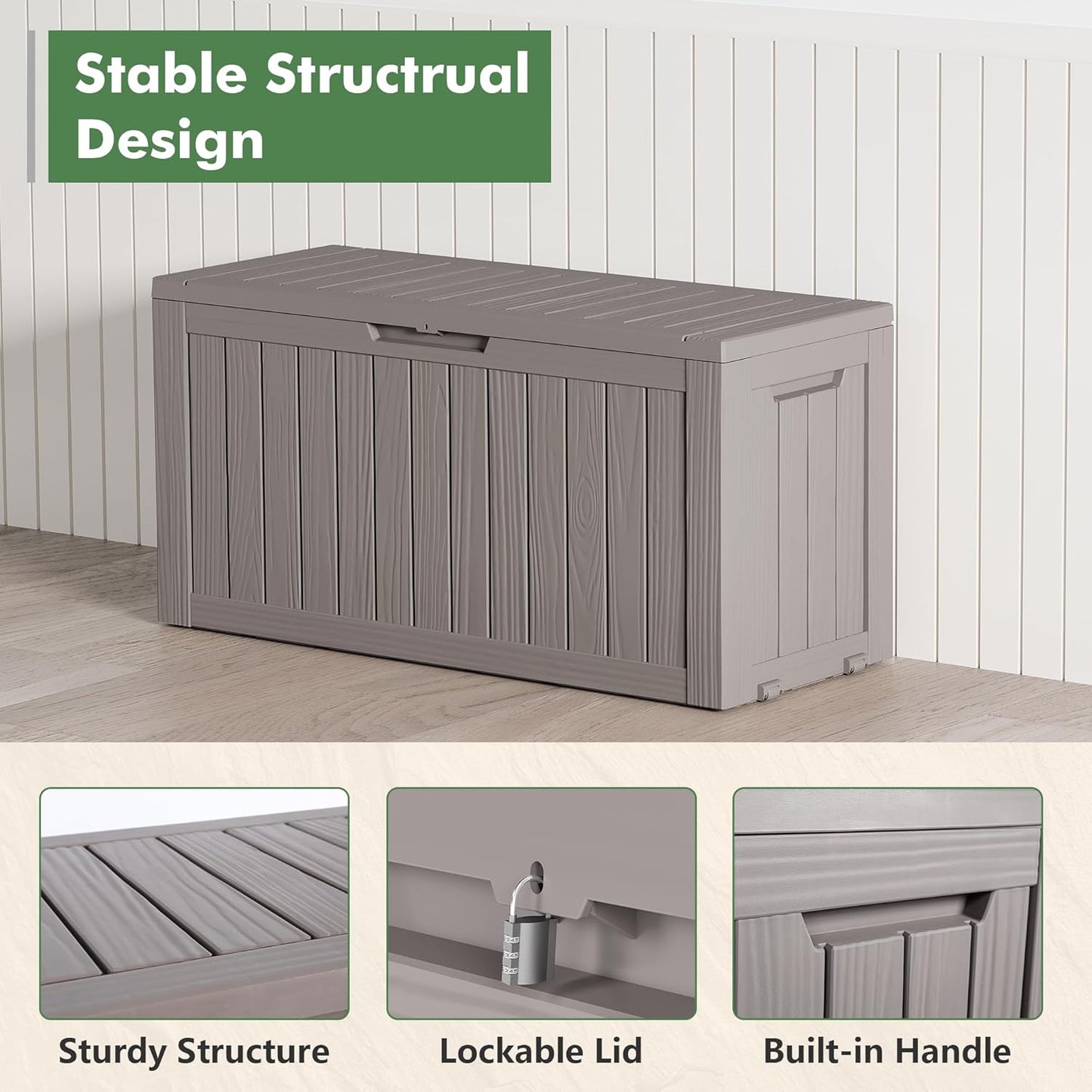 Outdoor Storage Box, Resin Deck Boxes Indoor and outdoor, Waterproof Storage Box Lockable Lid (Grey, 73 Gallon)