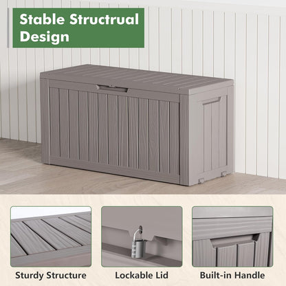 Outdoor Storage Box, Resin Deck Boxes Indoor and outdoor, Waterproof Storage Box Lockable Lid (Grey, 73 Gallon)
