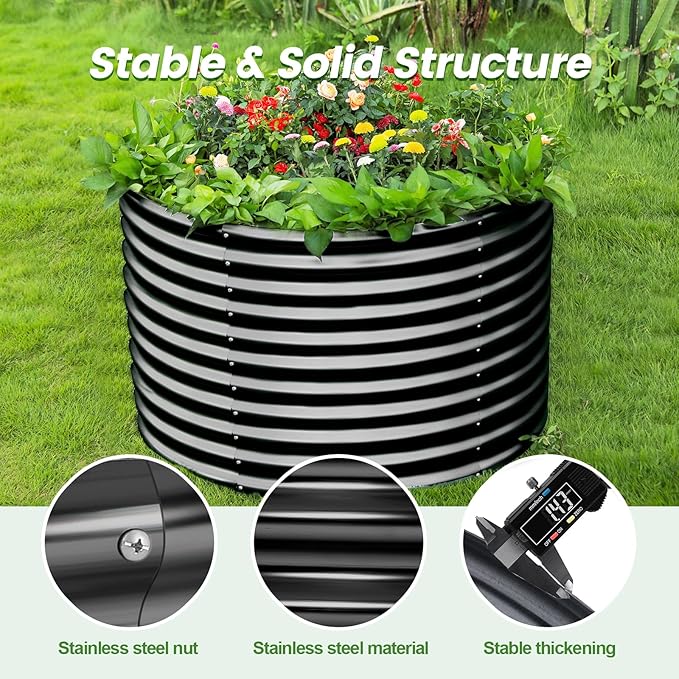 Land Guard 4×4×3ft Galvanized Raised Garden Bed Kit, Round Galvanized Planter Raised Garden Boxes Outdoor, Large Metal Raised Garden Beds for Vegetables, Grey