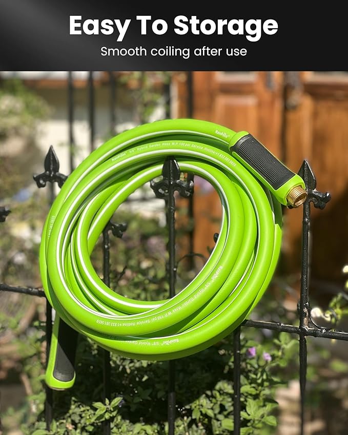 RAINPOINT Garden Hose 50ft - Flexible Heavy Duty Water Hose with Swivel Handle - Lightweight, Hybrid Rubber, 5/8", Male to Female