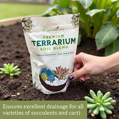 Terrarium Soil Blend - Well Draining Potting Soil for Live Succulents, Cactus, Aloe - Terrarium Supplies, Natural Pine Bark, Peat, Coarse Sand - Indoor Planting Mix Bag
