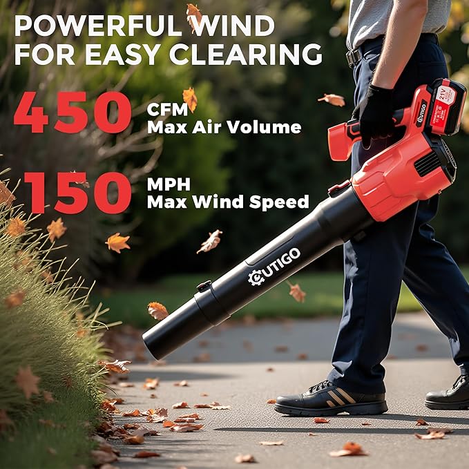 Leaf Blower, Cordless Leaf Blower with 2 x 4.5Ah Batteries and Fast Charger, 2 Speed Mode, Lightweight Leaf Blowers for Blowing Leaves, Patio Cleaning, Lawn Care and Dust