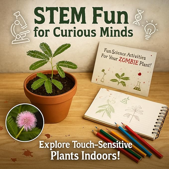 Zombie Plant Seed Packets – Grow a Live Sensitive Plant That Plays Dead When Touched! Indoor Plant Seeds & Educational STEM Activity | House Plant Seeds | Unique Garden Seeds – 2 Pack