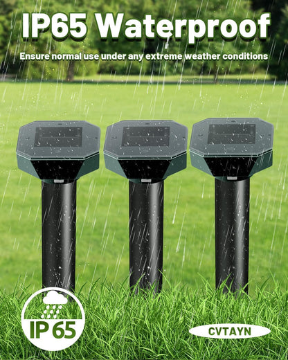 Snake & Mole & Rabbit & Skunk Repellent Solar Powered, 2025 Upgraded Ultrasonic Deterrent, IP65 Waterproof, Gopher Groundhog Chipmunk Raccoon and Vole Repellent & Deterrent for Lawn & Garden, 10 Pack