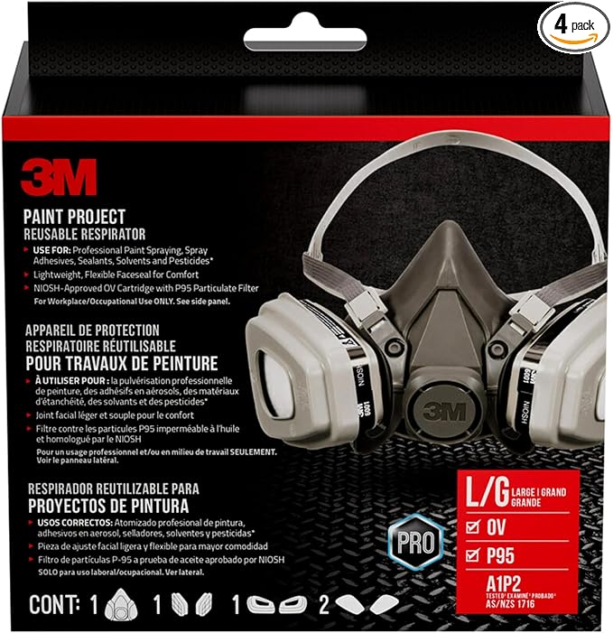 3M P95 / Organic Vapor Paint Project Reusable Respirator 6311, Large Size , NIOSH-APPROVED, Use For Professional Paint Spraying, Lightweight, Flexible, Thermoplastic Faceseal For Comfort (6311P1-DC)