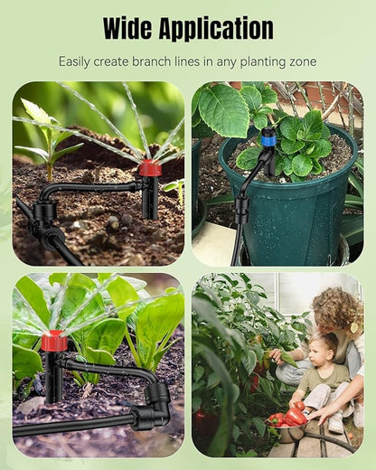 Pawfly 40 Pcs Quick Connect Drip Irrigation Fittings Kit for 1/4" Tubing, Push-to-Fit Drip Line Connectors Set with 10 Tees, 10 Couplings, 10 Elbows & 10 End Plugs, Anti-Leak Drip Irrigation Parts