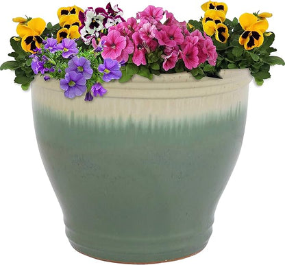 Sunnydaze Large Ceramic Plant Pot - Round Outdoor Glazed Ceramic Planter Pot with Drainage - Studio - Seafoam - 14.5"