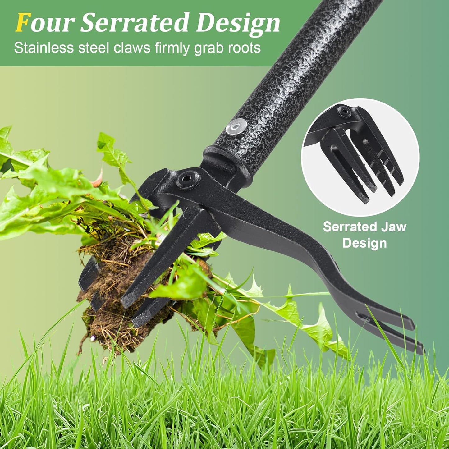 60” Stand Up Weed Puller Tool with Long Handle Reinforced 4-Claw Metal Head Manual Weeders Picker for Removing Dandelion Crabgrass from Garden Yard Lawn Without Bending or Kneeling