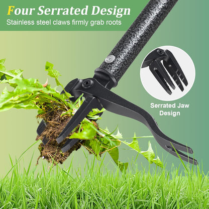 60” Stand Up Weed Puller Tool with Long Handle Reinforced 4-Claw Metal Head Manual Weeders Picker for Removing Dandelion Crabgrass from Garden Yard Lawn Without Bending or Kneeling