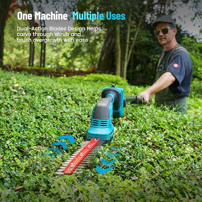 SEESII 6-in-1 Cordless Pole Saw & Hedge Trimmer Grass Shears Combo Kit, Electric Mini Chainsaw with 2×4.0 Ah Batteries, Extension Tree Pruner, Bush Trimmer Limb Branch Cutter, 16ft Long Reach