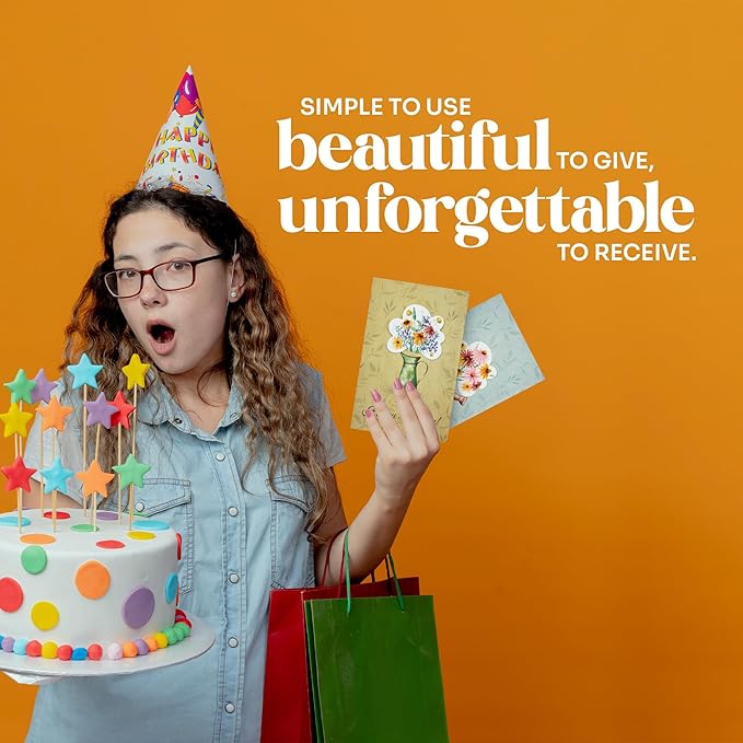 Seed Paper Birthday Cards – 4 Plantable Bouquet Inserts with Wildflower Seeds, 4 Greeting Cards & Envelopes, Unique Gift for Birthdays & Special Occasions