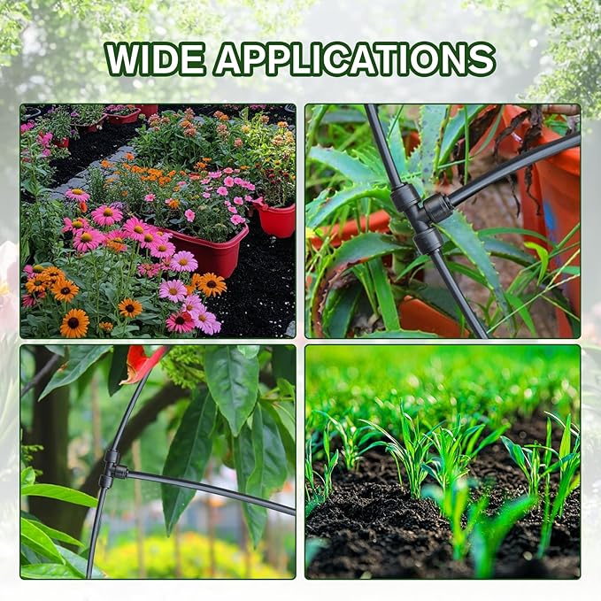 30Pcs 1/4'' Drip Irrigation Tee Connectors with 4Pcs Plugs, Kalolary Drip Irrigation Fittings for 4/7mm Irrigation Tubing 3 Hose Quick Connectors Leak Free Splitter Fitting for Water Irrigation System