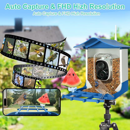 Smart Bird Feeder with Camera,AI Identify Birds Species,Auto Record 2K Birds Video in Backyard Garden,Live View,Instant Notifications，Solar Powered Charging,Ideal Gift for Family and Bird Lovers