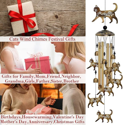 Outside Cat Wind Chime Decor, Memorial Wind Chimes, Cat Wind Catcher, Mobile Wind Bells, Bronze Wind Chimes for Home, Yard, Patio, Garden Cat Decoration, Festival Gifts for Mom, Cats Chimes