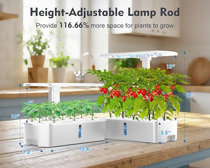 Hydroponics Growing System Kit 12 Pods, Hydroponic Herb Garden Kit Indoor with 24W LED Grow Light, Smart Indoor Garden, Height Adjustable, Auto Timer, Quiet Pump, Gardening Gifts for Mom Women, White