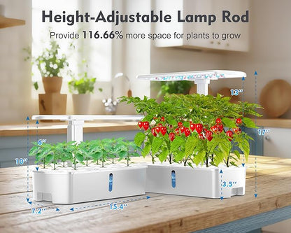 Hydroponics Growing System Kit 12 Pods, Hydroponic Herb Garden Kit Indoor with 24W LED Grow Light, Smart Indoor Garden, Height Adjustable, Auto Timer, Quiet Pump, Gardening Gifts for Mom Women, White