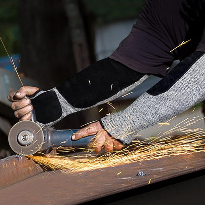 MIG4U Cut Resistant Sleeves with Leather Patches, Arm Safety Protection for Men and Women Thin Skin, Anti Puncture Level 5 Protective Arm Sleeve in Gardening, Farm, Welding, 18''