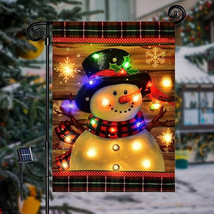 Lighted Christmas Garden Flag for Outside, Led Snowman Garden Flag, Winter Yard Flag 28x40 Double Sided for Outdoor Yard Porch Lawn Decoration