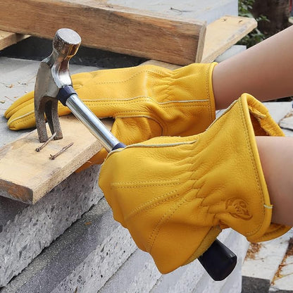 Leather Work Gloves for Men & Women, Reinforced Durable Gardening Gloves,Cowhide Work Gloves,Puncture & Cut Resistant
