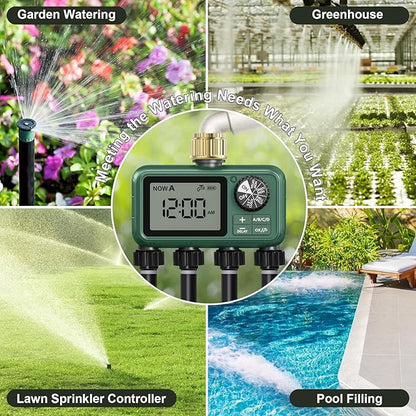 4 Zone Sprinkler Timer with Brass Inlet,Programmable Water Timer for Garden Hose with Rain Delay, Manual& Automatic Watering System,Programmable Digital for Lawn Yard,4 Zone