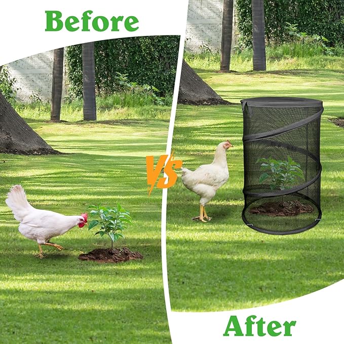 Pop up Plant Cover Net, 4 Pack Black Round Foldable Net Cover to Prevent Animal Damage, Garden Plant Protection Cover with Stakes for Outdoor Plants