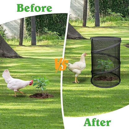 Pop up Plant Cover Net, 4 Pack Black Round Foldable Net Cover to Prevent Animal Damage, Garden Plant Protection Cover with Stakes for Outdoor Plants